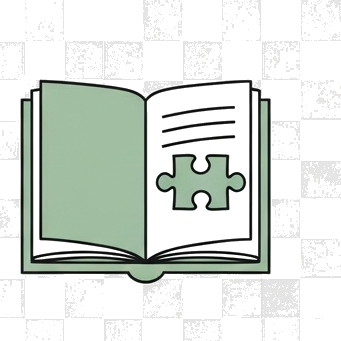 Sage-green open book with a puzzle piece resting on one page — Learning pillar.